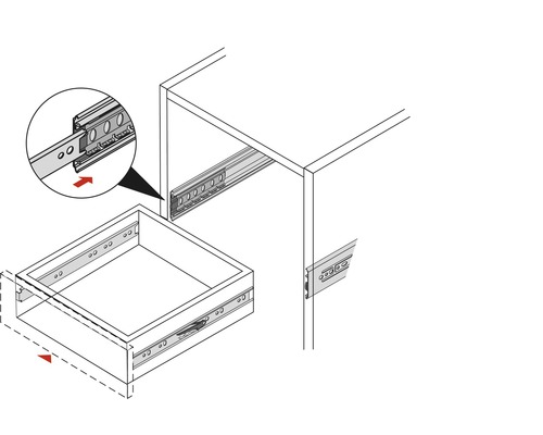 Tekening van een kast met ladegeleiders