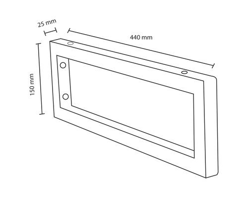 Technische tekening van een rechthoekig frame met afmetingen van 150 mm hoog, 440 mm lang en 25 mm dik.