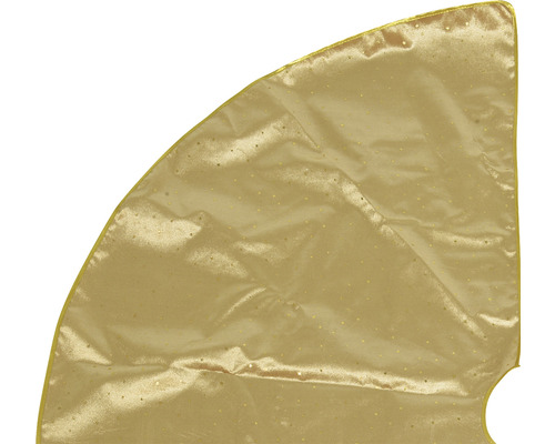 Goudkleurige kerstboomkleed met versieringen