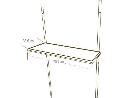 Wandklaptafel met afmetingen 35,6 cm diep en 76,2 cm breed.