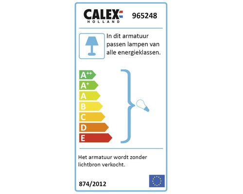 Calex energie-efficiëntielabel voor armaturen die lampen van alle energieklassen ondersteunen.