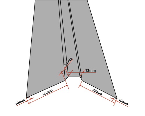 Technische tekening van een dakgootprofiel met maatvoering