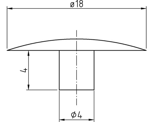 Technische tekening van een klinknagelkop met afmetingen 18 millimeter diameter en 4 millimeter schachtdiameter