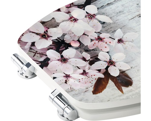 Toiletbril met bloemmotief en verchroomde scharnieren