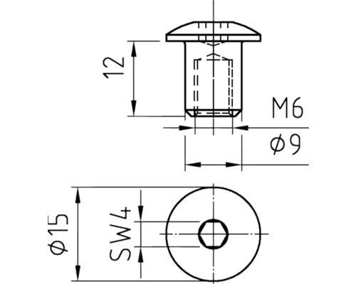 Technische tekening van een schroef met afmetingen