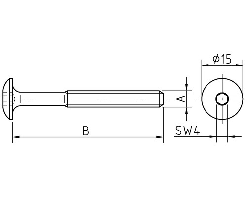 Technische tekening van een schroef met afmetingen