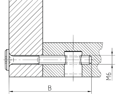 Technische tekening van een schroefverbinding met de aanduiding M6 en B