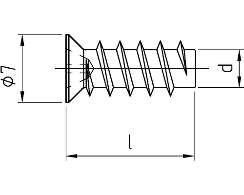 Technische tekening van een verzonken schroef met afmetingen