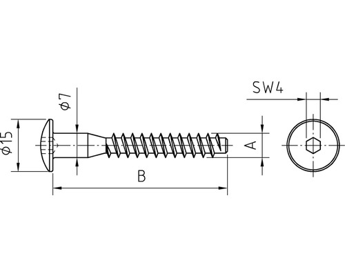 Technische tekening van een schroef met afmetingen