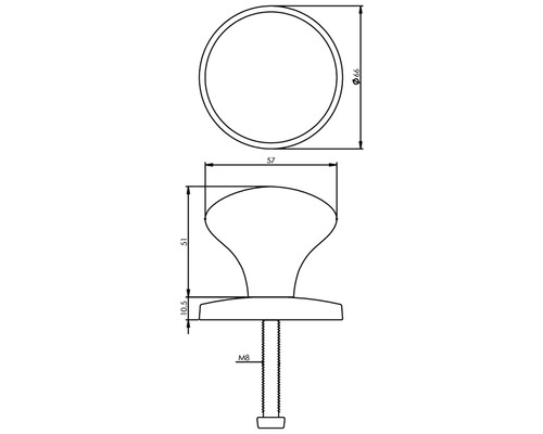 Technische tekening van een meubelknop met maatvoering