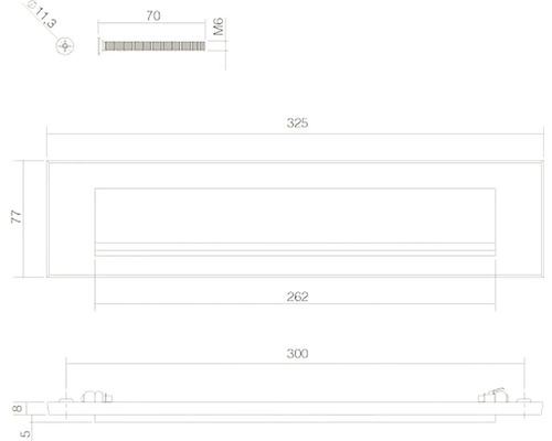 Technische tekening van een brievenbusklep met maatvoering