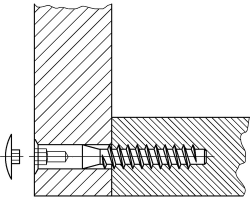 Tekening van een schroef die twee stukken hout verbindt