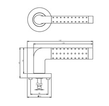 Technische tekening van een deurklink met afmetingen