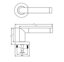 Technische tekening van een deurklink met afmetingen
