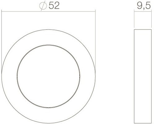 Technische tekening van een sluitring met afmetingen 52 millimeter diameter en 9,5 millimeter dik