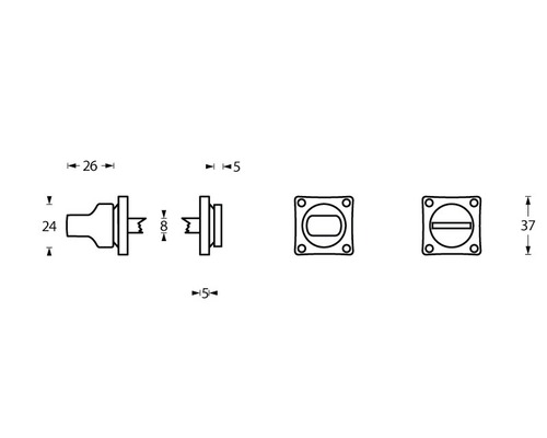 Technische tekening van een deurvergrendeling met afmetingen.