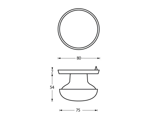 Technische tekening van een ronde tafel met afmetingen van 80 bij 75 bij 54 centimeter.
