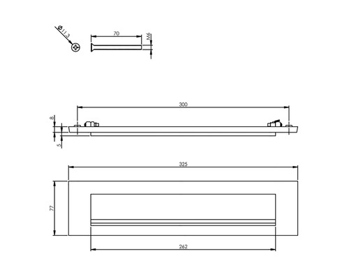 Technische tekening van een brievenbus met maatvoering.
