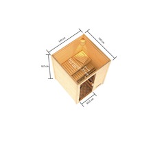 Interieurbeeld van een sauna met afmetingen 145 bij 145 bij 187 centimeter