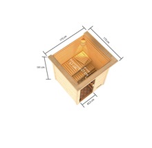 Bovenaanzicht van de houten sauna met afmetingen 173 cm x 173 cm x 191 cm