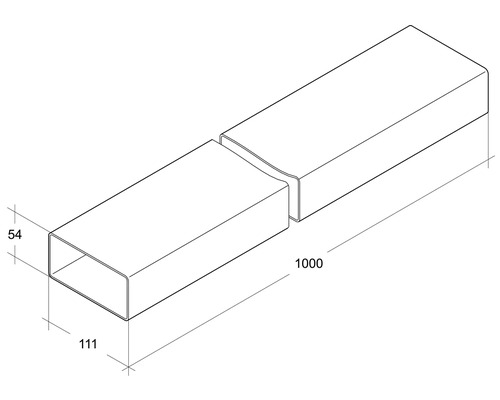 Illustratie van een rechthoekige buis met afmetingen 111 x 54 x 1000 millimeter
