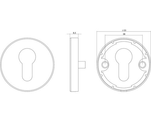 Technische tekening van een deurslot met afmetingen