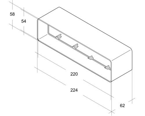 Technische tekening van een wandplank met afmetingen