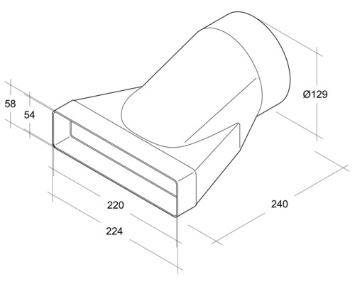 Technische tekening van een stofzuigeropzetstuk met maatvoering