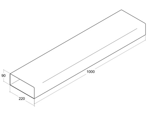 Rechthoekige buis met afmetingen 220x90x1000 millimeter.