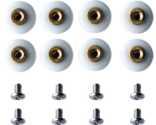 Acht douchecabinerollen met schroeven