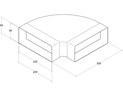 Technische tekening van een hoekelement met maatvoering