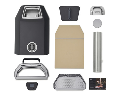 Ooni Karu 16 multi-brandstof pizzaoven set met oven, deur, brander, pizzasteen, schoorsteen en handleiding
