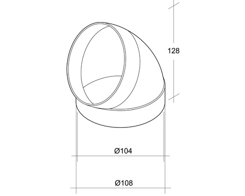 Technische tekening van een buisbocht met maatvoering