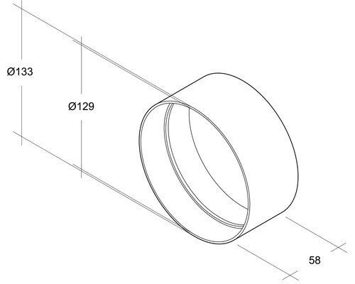 Pijpverbinder met de afmetingen 133, 129 en 58 millimeter