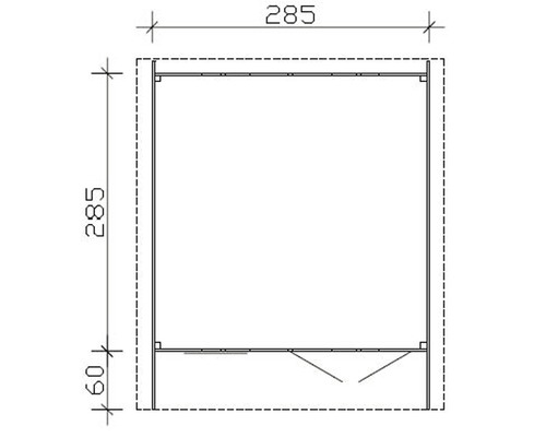 Technische tekening van een kast met de afmetingen 285 bij 285