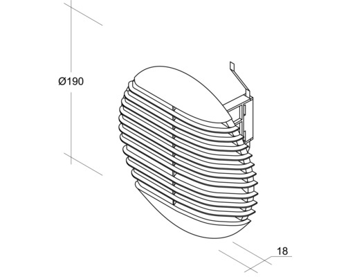 Technische tekening van een ronde plafondinbouwspot met afmetingen van 190 millimeter diameter en 18 millimeter diepte