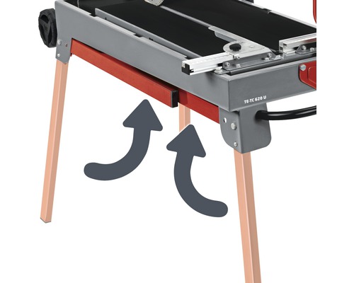 Details van een tegelsnijmachine met frame