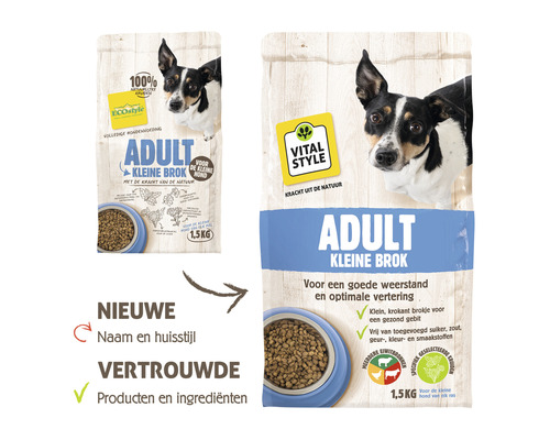 Hondenvoer voor volwassen honden van kleine rassen in een verpakking van 1,5 kilogram