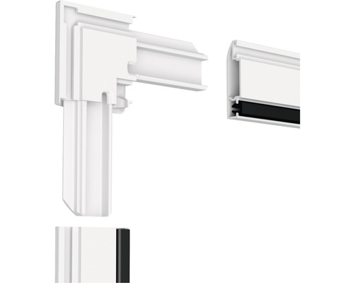 Detailaanzicht van een insectenhorraam met frameprofiel en hoekverbinder