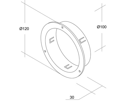 Technische tekening van een rond verbindingsstuk met de afmetingen 120 mm, 100 mm en 30 mm.