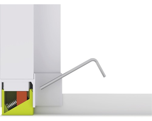 Detailweergave van een raamkozijn met inbussleutel voor montage