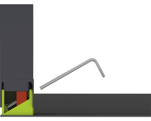 Inbussleutel naast hoekbeslag