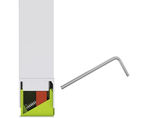 Zijaanzicht van accessoires voor een constructie-element en een inbussleutel