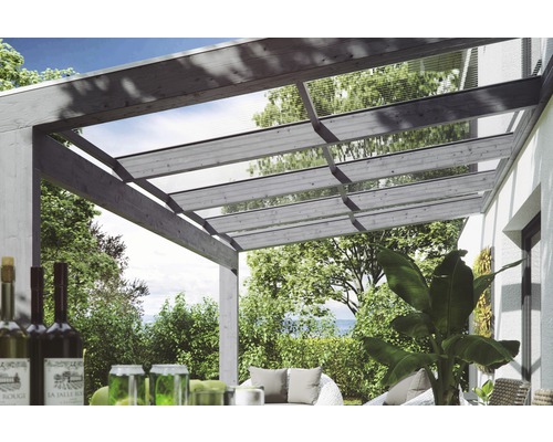 Houten terrasoverkapping met transparant dak voor buiten