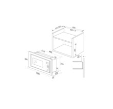 Technische tekening van een inbouwmagnetron met afmetingen