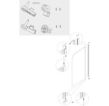 Montage-instructies voor een douchecabine met accessoires en bevestigingsmaterialen.