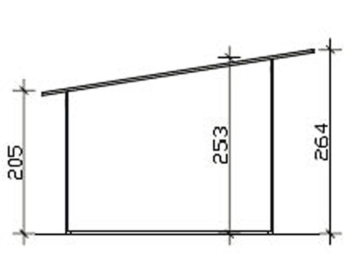 Technische tekening van een tuinhuis met afmetingen.