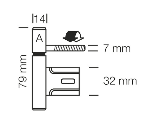 Technische tekening van een scharnier met maataanduidingen