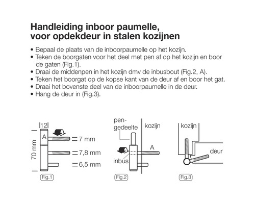Handleiding voor een inboorpaumelle voor opdekdeuren in stalen kozijnen