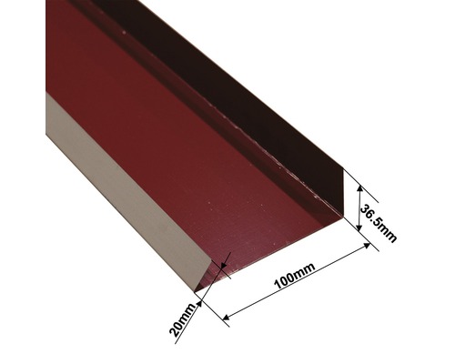 Dakrandprofiel met afmetingen 36,5 mm, 100 mm en 20 mm